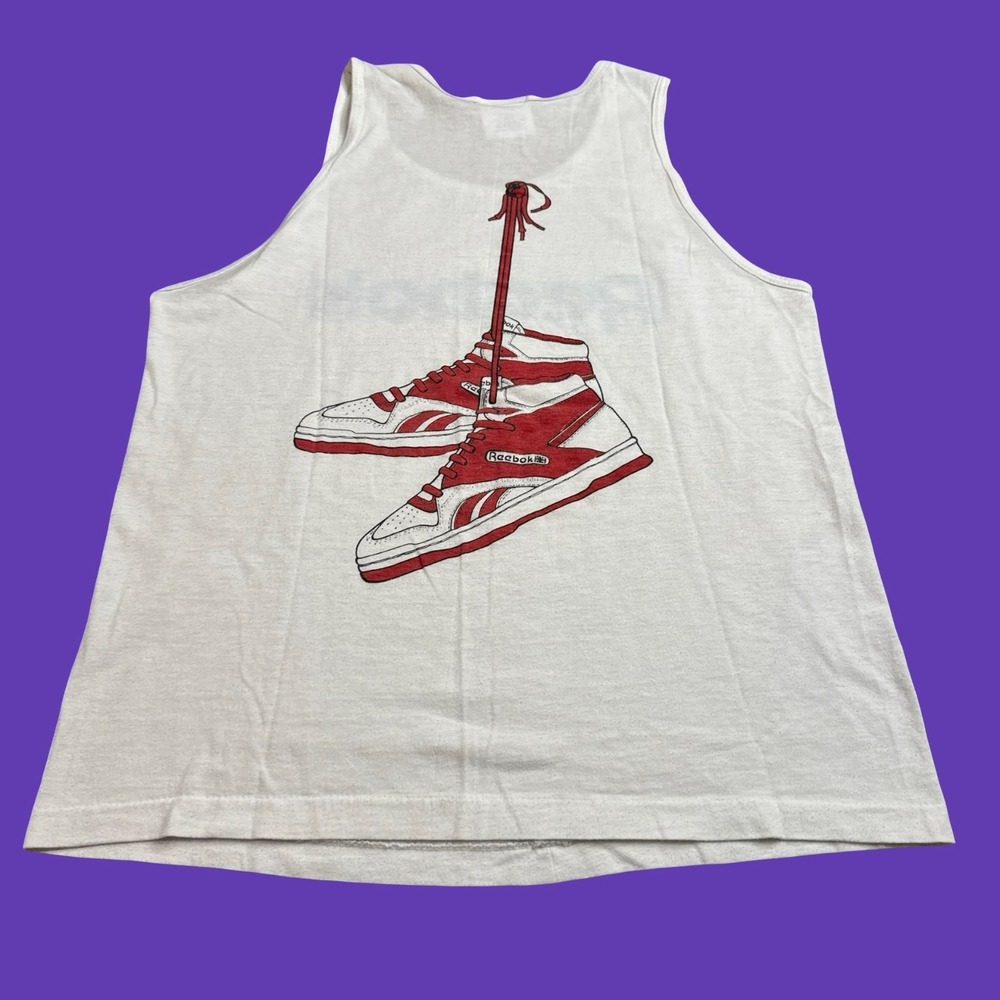 90s Reebok Vintage Sleeveless Tank M White Graphic Activewear Y2K USA Made